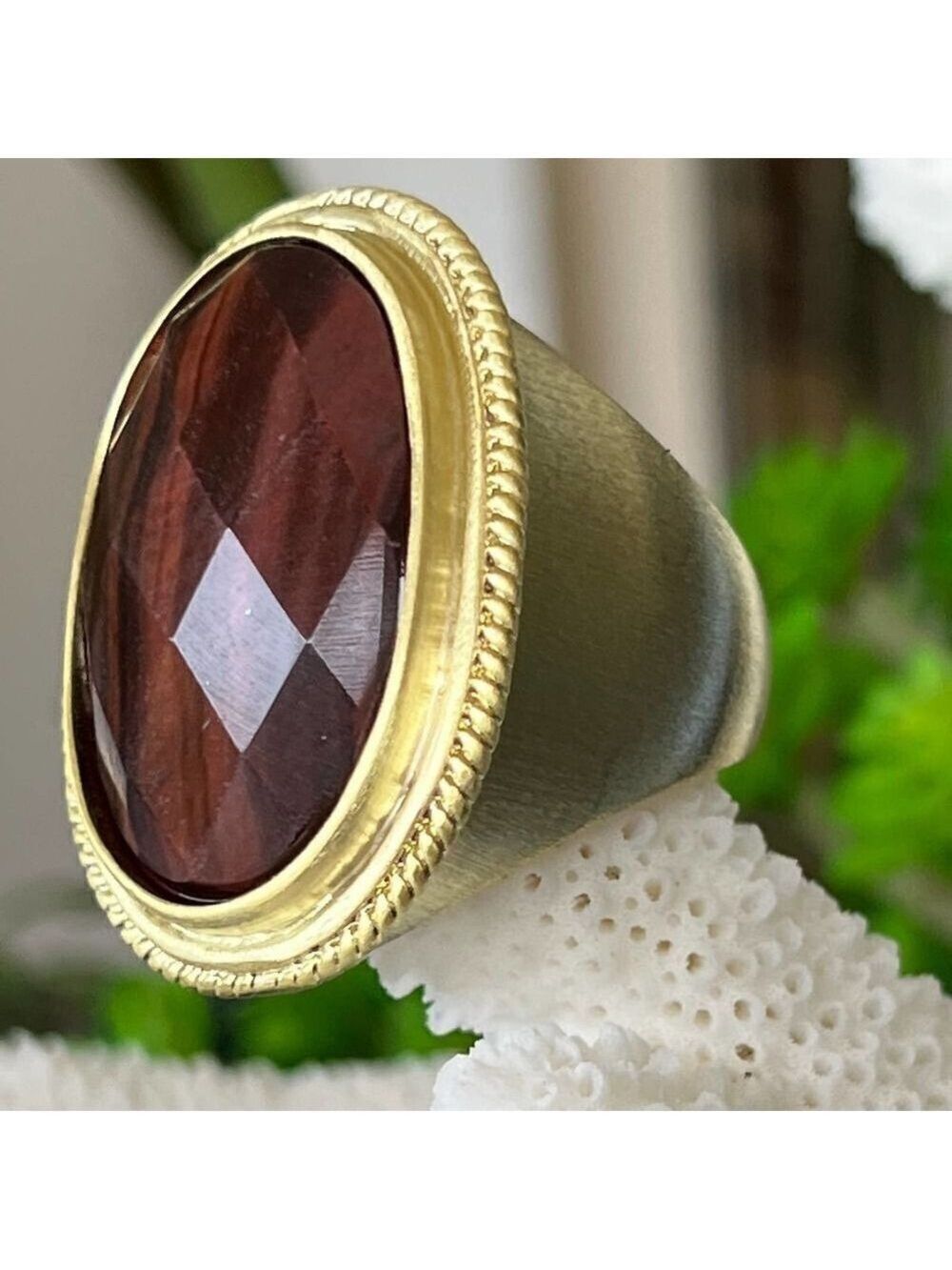 Reddish Brown Faceted Cabochon Sheila Fajl GLOW Statement Cocktail Ring 10